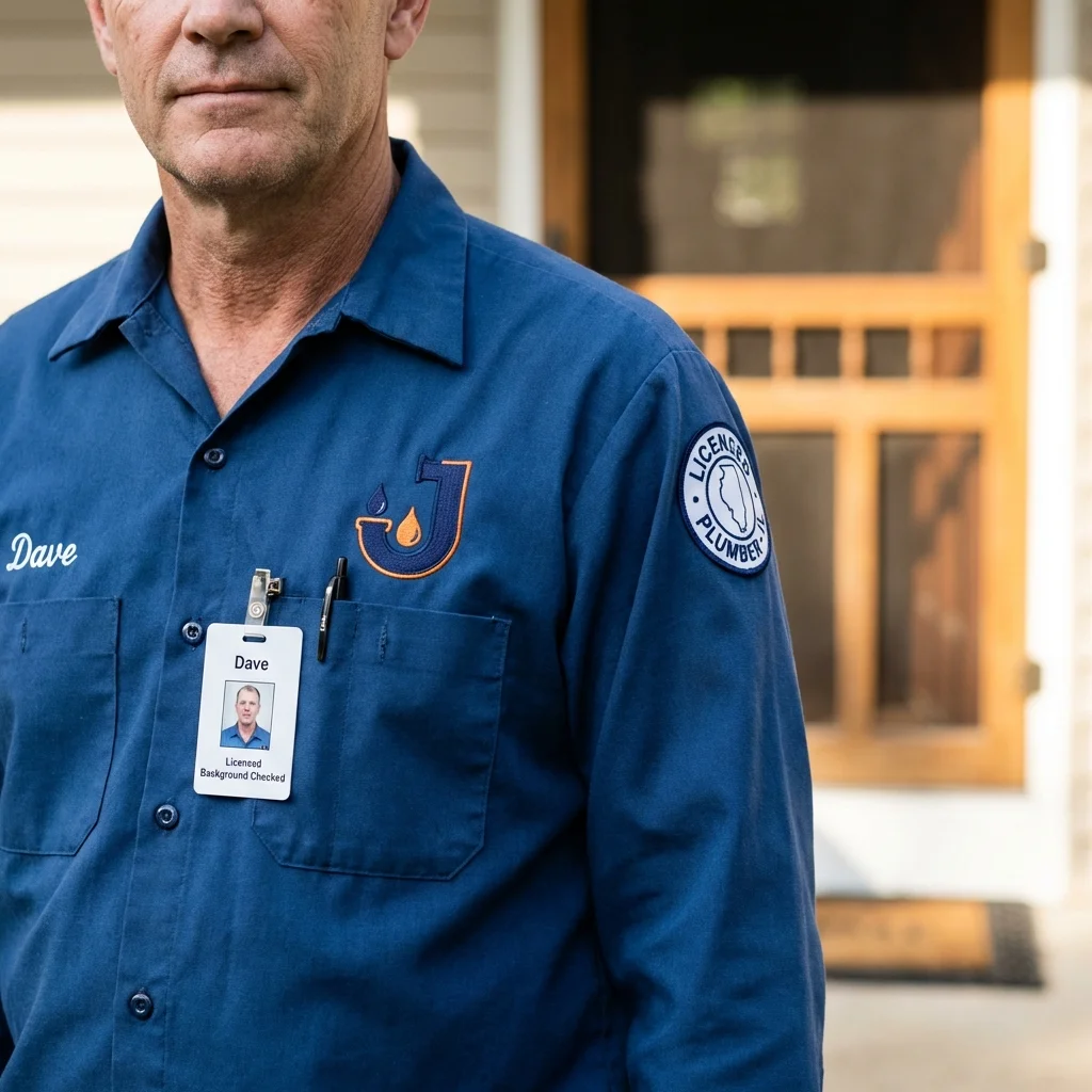Licensed plumber showing ID badge in Erie, KS