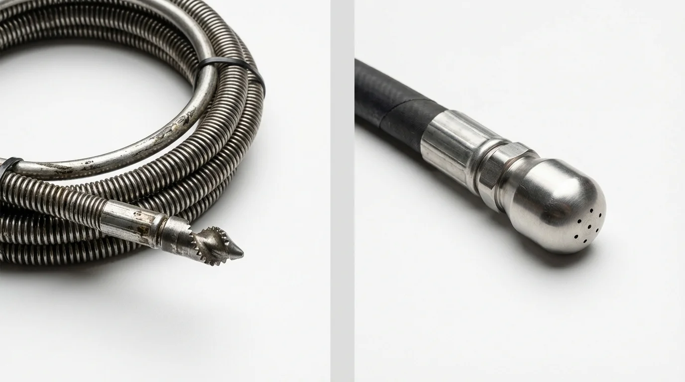 Drain snake cable and hydro jetting nozzle used for drain cleaning in Erie, KS