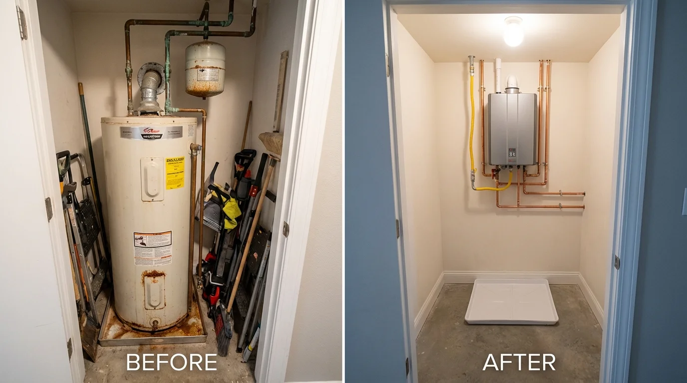 Tank water heater versus wall-mounted tankless unit comparison for Erie, KS homeowners